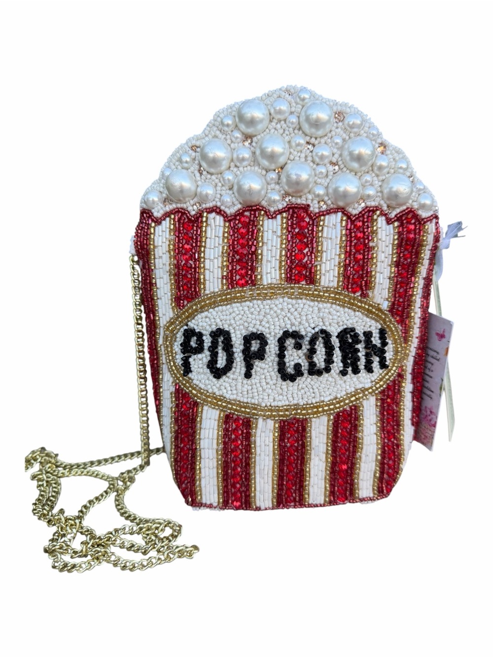 NWT Viral Beaded Popcorn Purse red white stripe pearl TJMaxx Marshalls